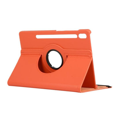 For Samsung Galaxy Tab S10 FE+ Litchi Texture 360 Degrees Rotation Holder Leather Tablet Case(Orange) by bashfashion