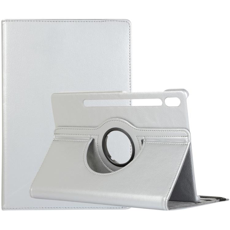 For Samsung Galaxy Tab S10 FE+ Litchi Texture 360 Degrees Rotation Holder Leather Tablet Case(Silver) by bashfashion
