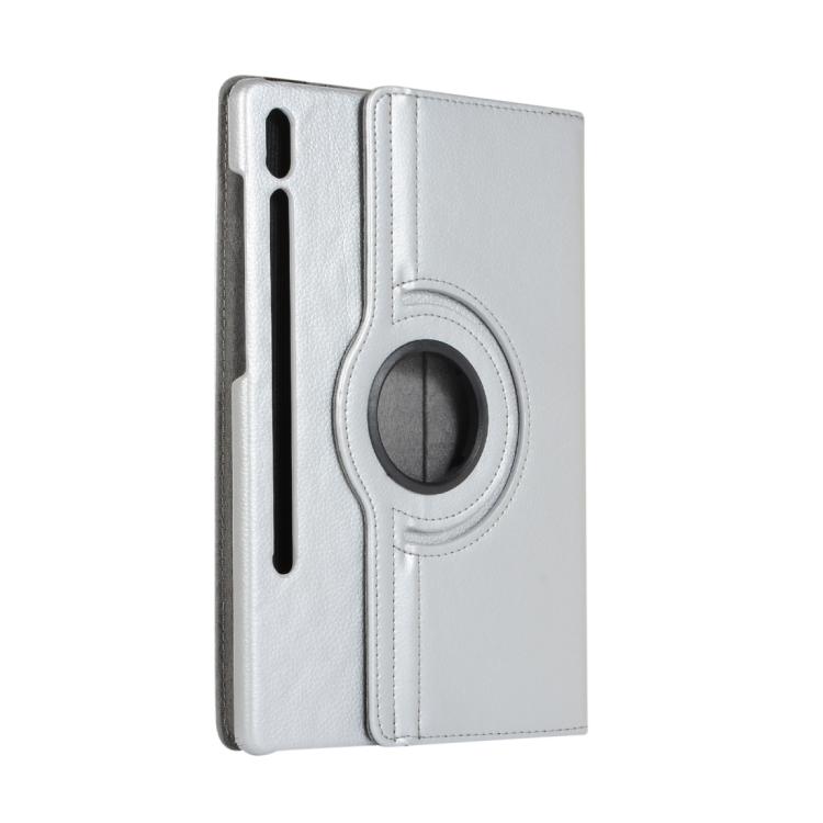 For Samsung Galaxy Tab S10 FE+ Litchi Texture 360 Degrees Rotation Holder Leather Tablet Case(Silver) by bashfashion