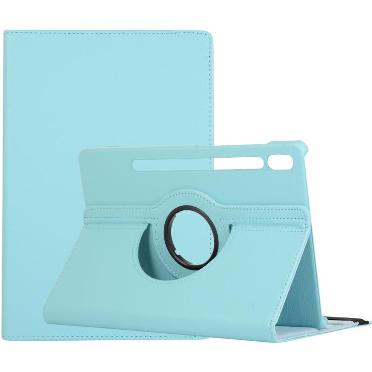 For Samsung Galaxy Tab S10 FE+ Litchi Texture 360 Degrees Rotation Holder Leather Tablet Case(Sky Blue) by bashfashion