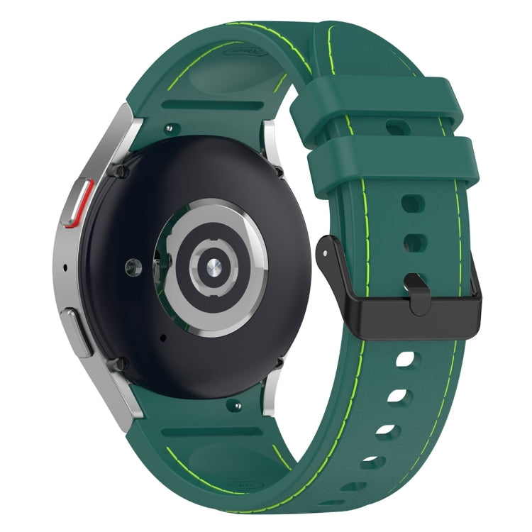 For Samsung Galaxy Watch 6 / 6 Classic Leather Black Buckle Silicone Watch Band, Size:L Size(Dark Green) by bashfashion