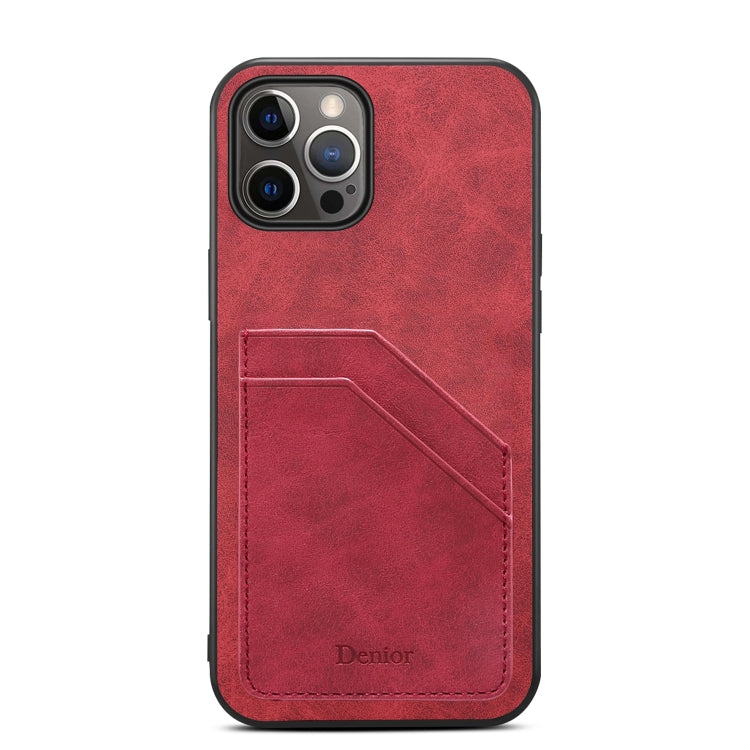 For iPhone 15 Pro Denior PU Dual Card Slot Back Cover Phone Case(Red) by Denior