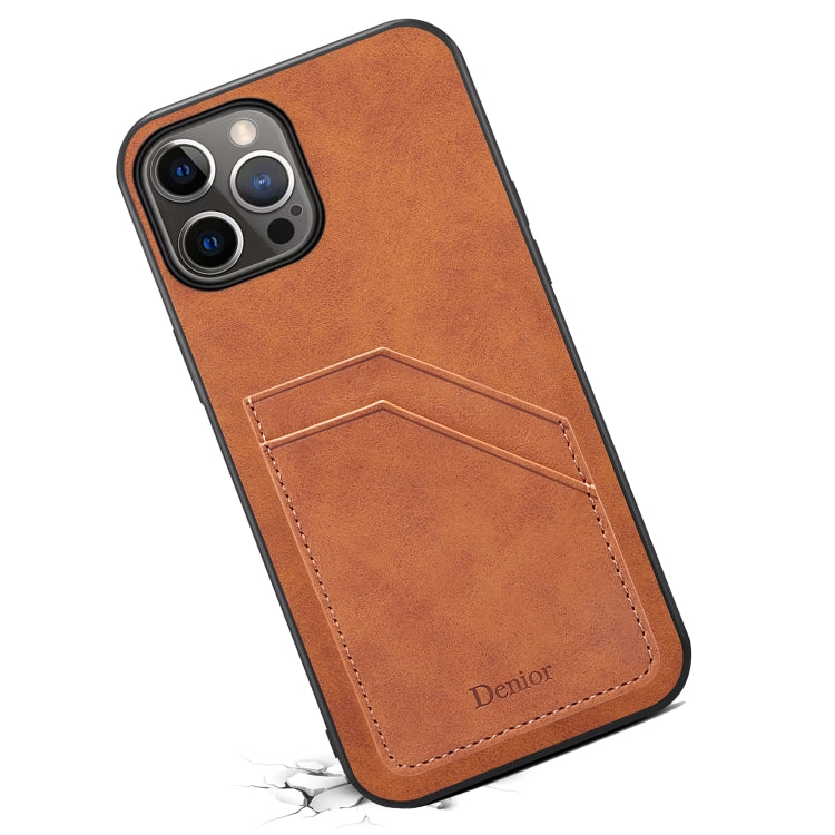 For iPhone 15 Pro Denior PU Dual Card Slot Back Cover Phone Case(Brown) by Denior