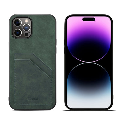 For iPhone 15 Pro Denior PU Dual Card Slot Back Cover Phone Case(Green) by Denior