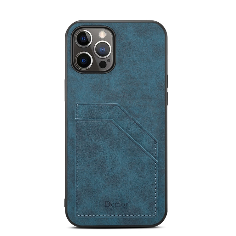 For iPhone 15 Pro Denior PU Dual Card Slot Back Cover Phone Case(Blue) by Denior