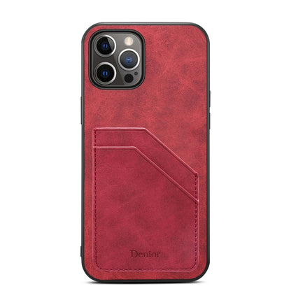 For iPhone 15 Denior PU Dual Card Slot Back Cover Phone Case(Red) by Denior