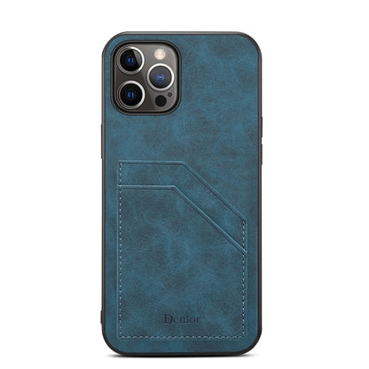 For iPhone 15 Denior PU Dual Card Slot Back Cover Phone Case(Blue) by Denior
