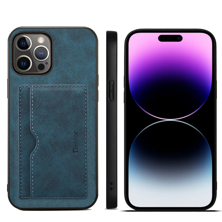 For iPhone 15 Pro Denior PU Single Card Slot Holder Phone Case(Blue) by Denior