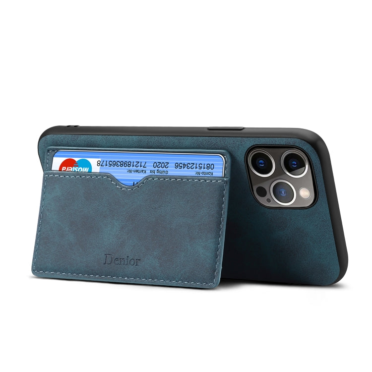 For iPhone 15 Pro Denior PU Single Card Slot Holder Phone Case(Blue) by Denior