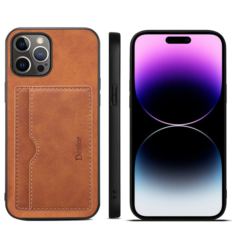 For iPhone 15 Pro Denior PU Single Card Slot Holder Phone Case(Brown) by Denior