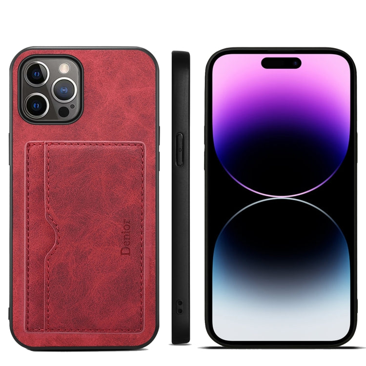 For iPhone 15 Pro Denior PU Single Card Slot Holder Phone Case(Red) by Denior