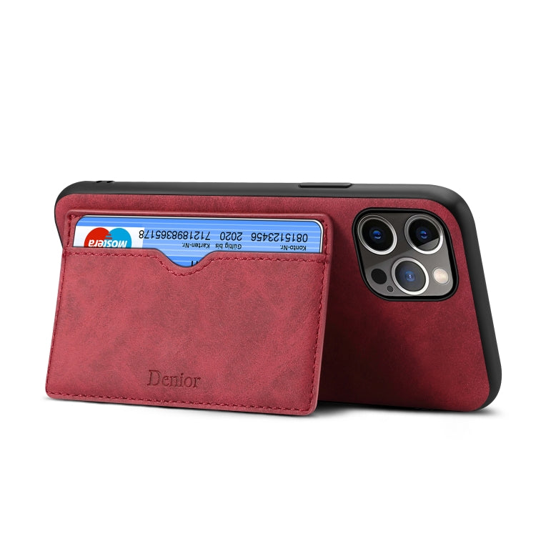 For iPhone 15 Pro Denior PU Single Card Slot Holder Phone Case(Red) by Denior