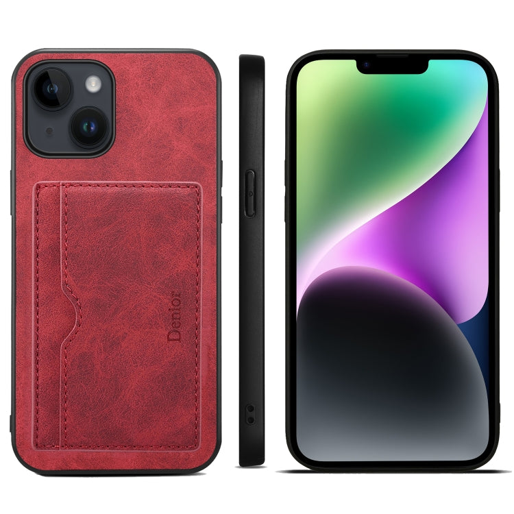 For iPhone 15 Plus Denior PU Single Card Slot Holder Phone Case(Red) by Denior