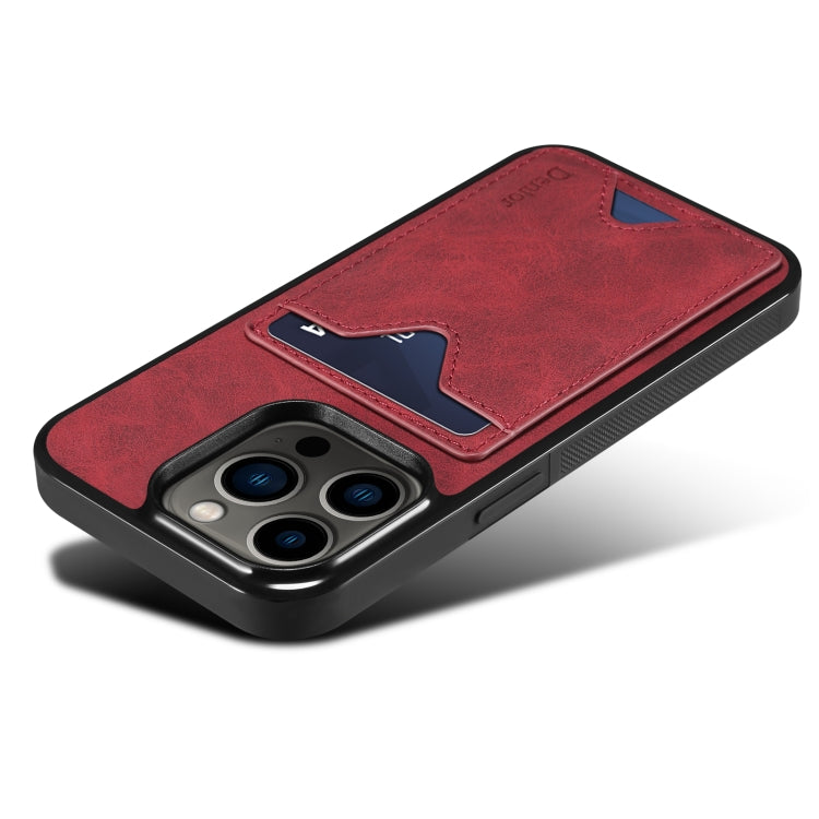 For iPhone 15 Pro Denior PU Back Cover Card Slot Holder Phone Case(Red) by Denior