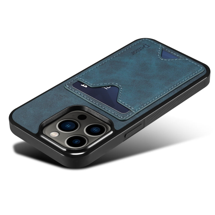 For iPhone 15 Denior PU Back Cover Card Slot Holder Phone Case(Blue) by Denior