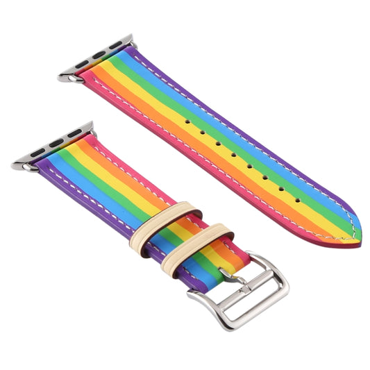 For Apple Watch Series 7 45mm / 6 & SE & 5 & 4 44mm / 3 & 2 & 1 42mm Rainbow Leather Watch Band(White) by bashfashion