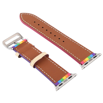 For Apple Watch Series 7 45mm / 6 & SE & 5 & 4 44mm / 3 & 2 & 1 42mm Rainbow Leather Watch Band(White) by bashfashion