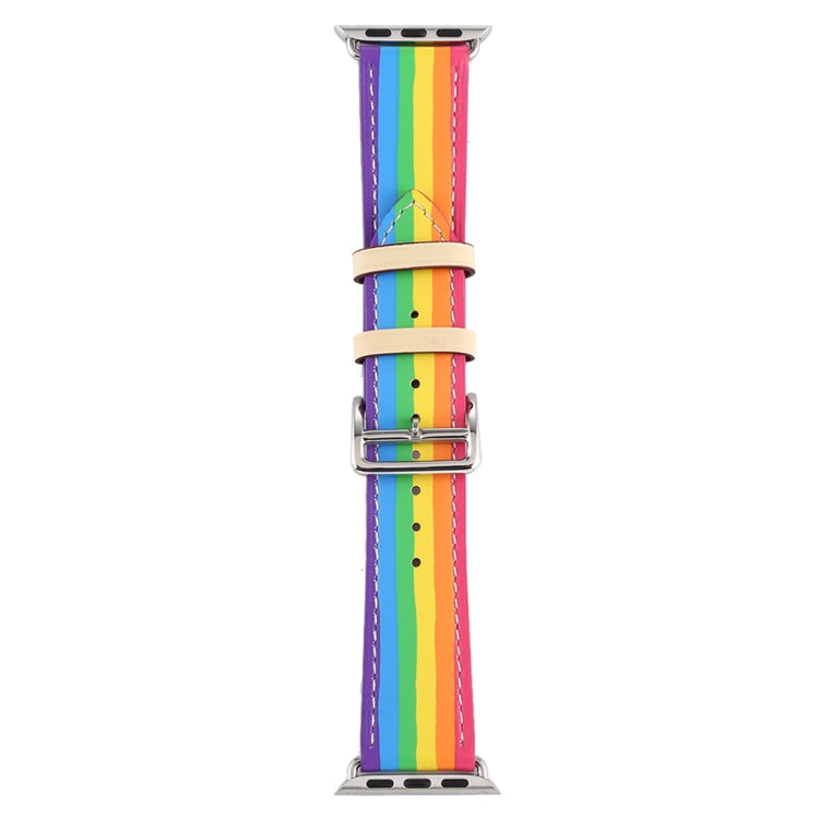 For Apple Watch Series 7 45mm / 6 & SE & 5 & 4 44mm / 3 & 2 & 1 42mm Rainbow Leather Watch Band(White) by bashfashion