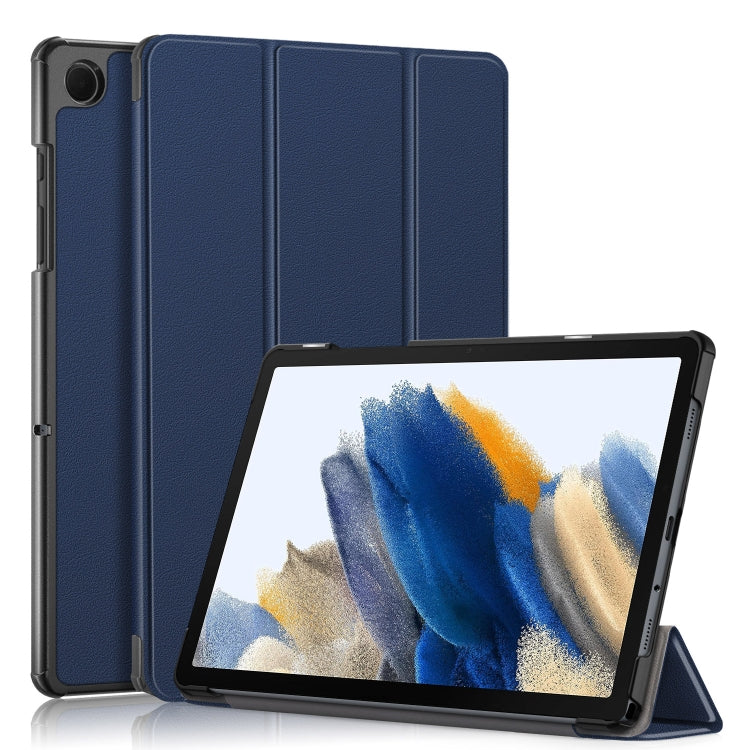 For Samsung Galaxy Tab A9 2023/Tab A11 3-folding Leather Smart Tablet Case(Dark Blue) by bashfashion