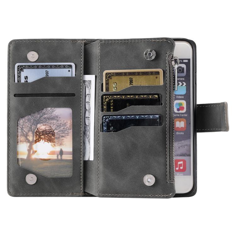 For iPhone 16e Multi-Card Totem Zipper Leather Phone Case(Grey) by bashfashion