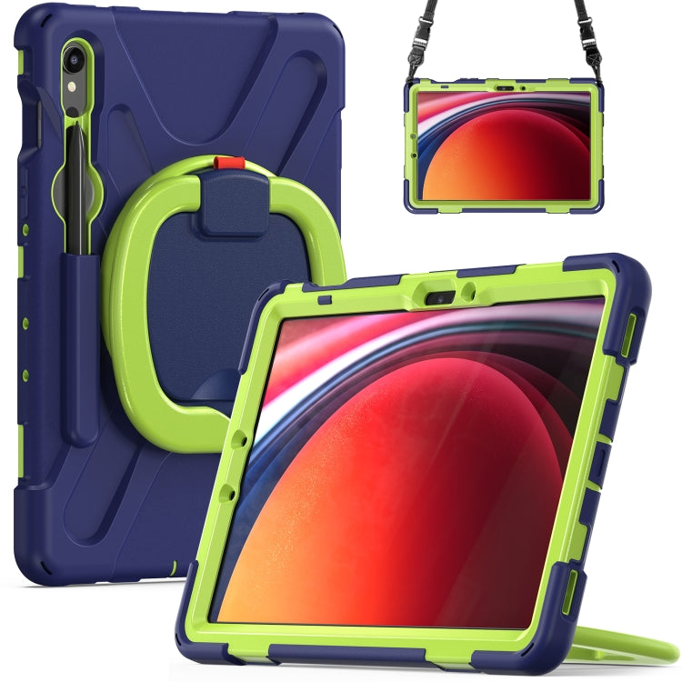 For Samsung Galaxy Tab S9 / S8 / S7 Silicone Hybrid PC Tablet Case with Holder & Shoulder Strap(Navy Blue Olivine) by bashfashion