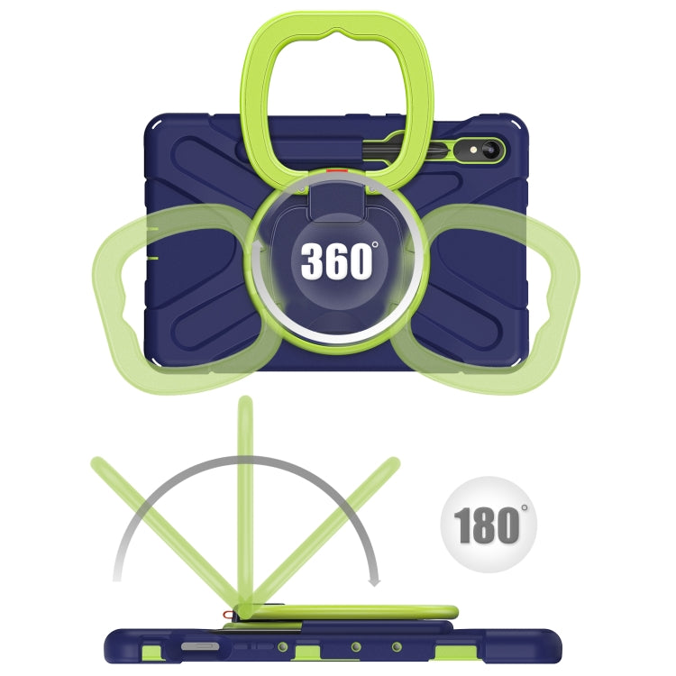 For Samsung Galaxy Tab S9 / S8 / S7 Silicone Hybrid PC Tablet Case with Holder & Shoulder Strap(Navy Blue Olivine) by bashfashion