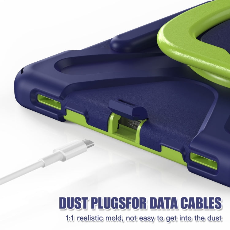 For Samsung Galaxy Tab S9 / S8 / S7 Silicone Hybrid PC Tablet Case with Holder & Shoulder Strap(Navy Blue Olivine) by bashfashion