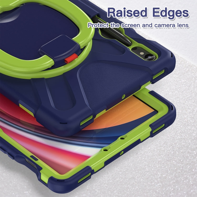 For Samsung Galaxy Tab S9 / S8 / S7 Silicone Hybrid PC Tablet Case with Holder & Shoulder Strap(Navy Blue Olivine) by bashfashion