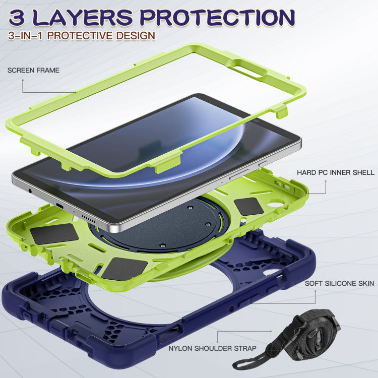 For Samsung Galaxy Tab A9 / Tab A11 Silicone Hybrid PC Tablet Case with Holder & Shoulder Strap(Navy Blue Olivine) by bashfashion