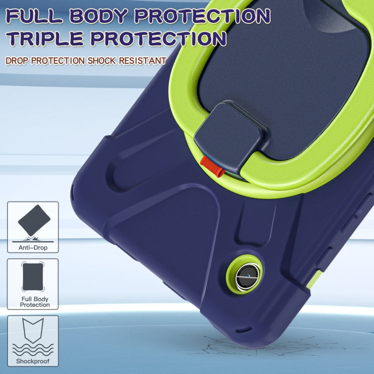 For Samsung Galaxy Tab A9 / Tab A11 Silicone Hybrid PC Tablet Case with Holder & Shoulder Strap(Navy Blue Olivine) by bashfashion