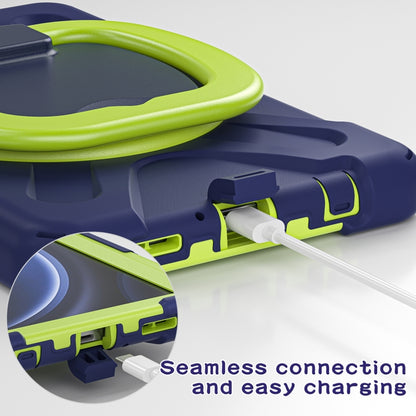 For Samsung Galaxy Tab A9 / Tab A11 Silicone Hybrid PC Tablet Case with Holder & Shoulder Strap(Navy Blue Olivine) by bashfashion