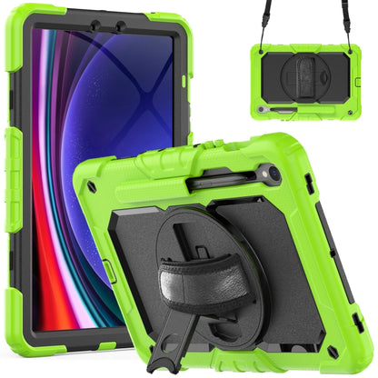 For Samsung Galaxy Tab S8 / S7 Lucky Wheel Grip Silicone Hybrid PC Tablet Case with Shoulder Strap(Yellow Green+Black) by bashfashion