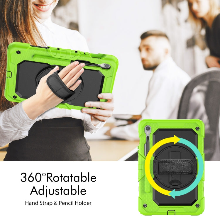 For Samsung Galaxy Tab S8 / S7 Lucky Wheel Grip Silicone Hybrid PC Tablet Case with Shoulder Strap(Yellow Green+Black) by bashfashion