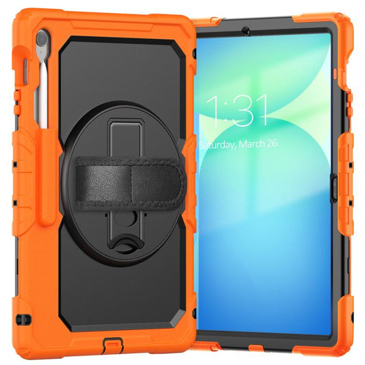 For Samsung Galaxy Tab S10 FE+ Lucky Wheel Grip Silicone Hybrid PC Tablet Case with Shoulder Strap(Orange+Black) by bashfashion