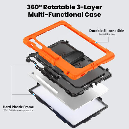 For Samsung Galaxy Tab S10 FE+ Lucky Wheel Grip Silicone Hybrid PC Tablet Case with Shoulder Strap(Orange+Black) by bashfashion