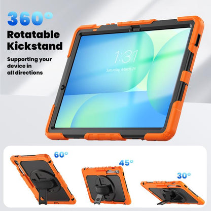For Samsung Galaxy Tab S10 FE+ Lucky Wheel Grip Silicone Hybrid PC Tablet Case with Shoulder Strap(Orange+Black) by bashfashion