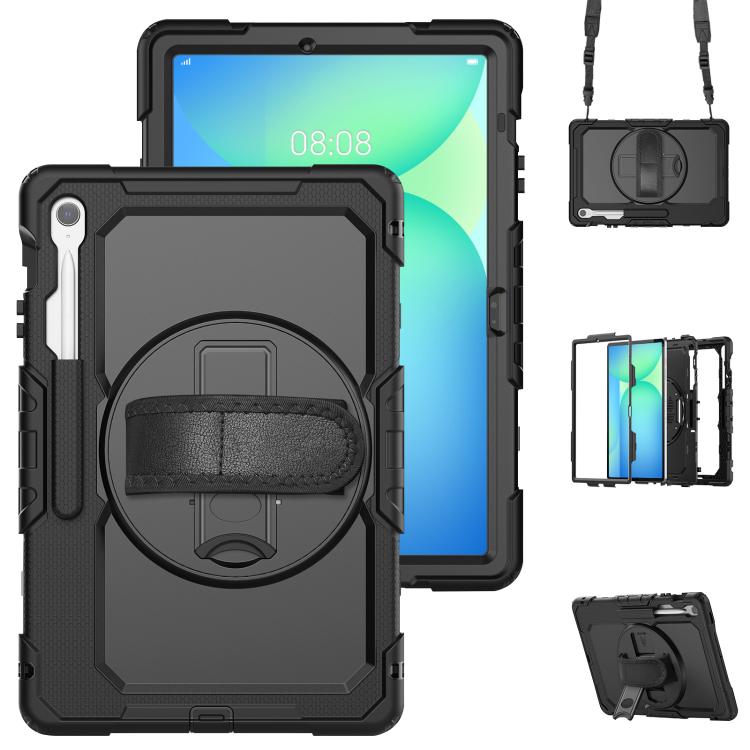 For Samsung Galaxy Tab S10 FE+ Lucky Wheel Grip Silicone Hybrid PC Tablet Case with Shoulder Strap(Black) by bashfashion