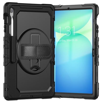 For Samsung Galaxy Tab S10 FE+ Lucky Wheel Grip Silicone Hybrid PC Tablet Case with Shoulder Strap(Black) by bashfashion