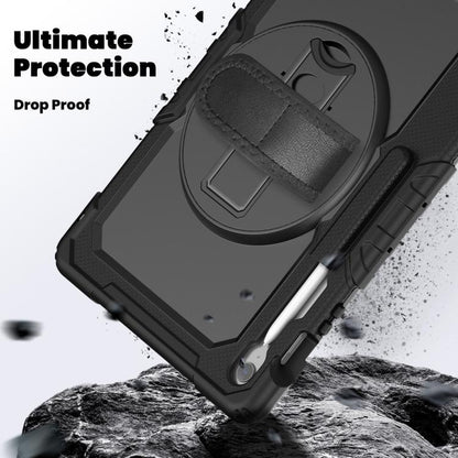 For Samsung Galaxy Tab S10 FE+ Lucky Wheel Grip Silicone Hybrid PC Tablet Case with Shoulder Strap(Black) by bashfashion