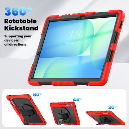 For Samsung Galaxy Tab S10 FE+ Lucky Wheel Grip Silicone Hybrid PC Tablet Case with Shoulder Strap(Red+Black) by bashfashion