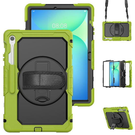 For Samsung Galaxy Tab S10 FE+ Lucky Wheel Grip Silicone Hybrid PC Tablet Case with Shoulder Strap(Yellow Green+Black) by bashfashion