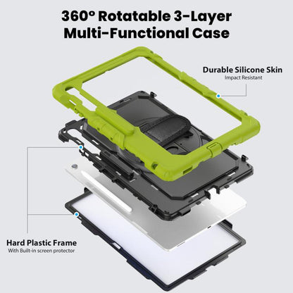 For Samsung Galaxy Tab S10 FE+ Lucky Wheel Grip Silicone Hybrid PC Tablet Case with Shoulder Strap(Yellow Green+Black) by bashfashion