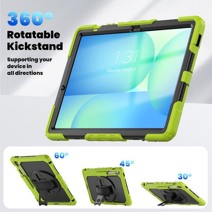 For Samsung Galaxy Tab S10 FE+ Lucky Wheel Grip Silicone Hybrid PC Tablet Case with Shoulder Strap(Yellow Green+Black) by bashfashion