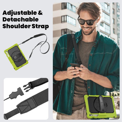 For Samsung Galaxy Tab S10 FE+ Lucky Wheel Grip Silicone Hybrid PC Tablet Case with Shoulder Strap(Yellow Green+Black) by bashfashion