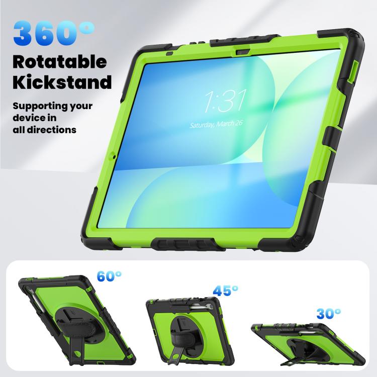 For Samsung Galaxy Tab S10 FE+ Lucky Wheel Grip Silicone Hybrid PC Tablet Case with Shoulder Strap(Black+Yellow Green) by bashfashion