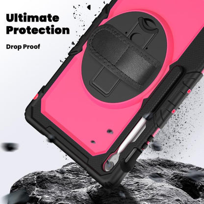 For Samsung Galaxy Tab S10 FE+ Lucky Wheel Grip Silicone Hybrid PC Tablet Case with Shoulder Strap(Rose Red+Black) by bashfashion