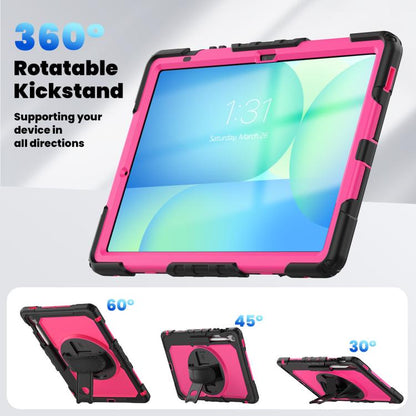 For Samsung Galaxy Tab S10 FE+ Lucky Wheel Grip Silicone Hybrid PC Tablet Case with Shoulder Strap(Rose Red+Black) by bashfashion