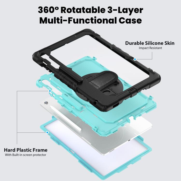 For Samsung Galaxy Tab S10 FE+ Lucky Wheel Grip Silicone Hybrid PC Tablet Case with Shoulder Strap(Light Blue+Black) by bashfashion