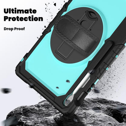 For Samsung Galaxy Tab S10 FE+ Lucky Wheel Grip Silicone Hybrid PC Tablet Case with Shoulder Strap(Light Blue+Black) by bashfashion