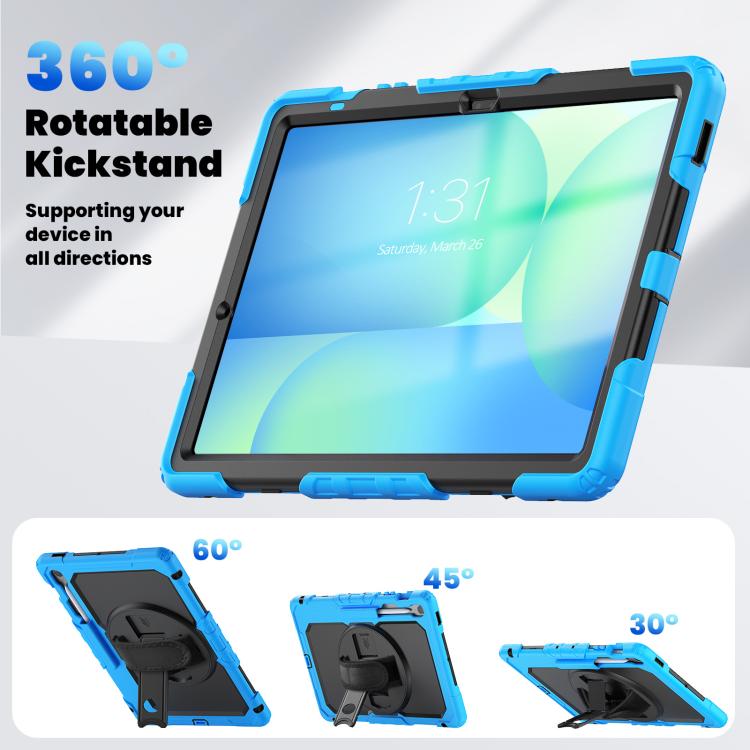For Samsung Galaxy Tab S10 FE+ Lucky Wheel Grip Silicone Hybrid PC Tablet Case with Shoulder Strap(Black+Light Blue) by bashfashion